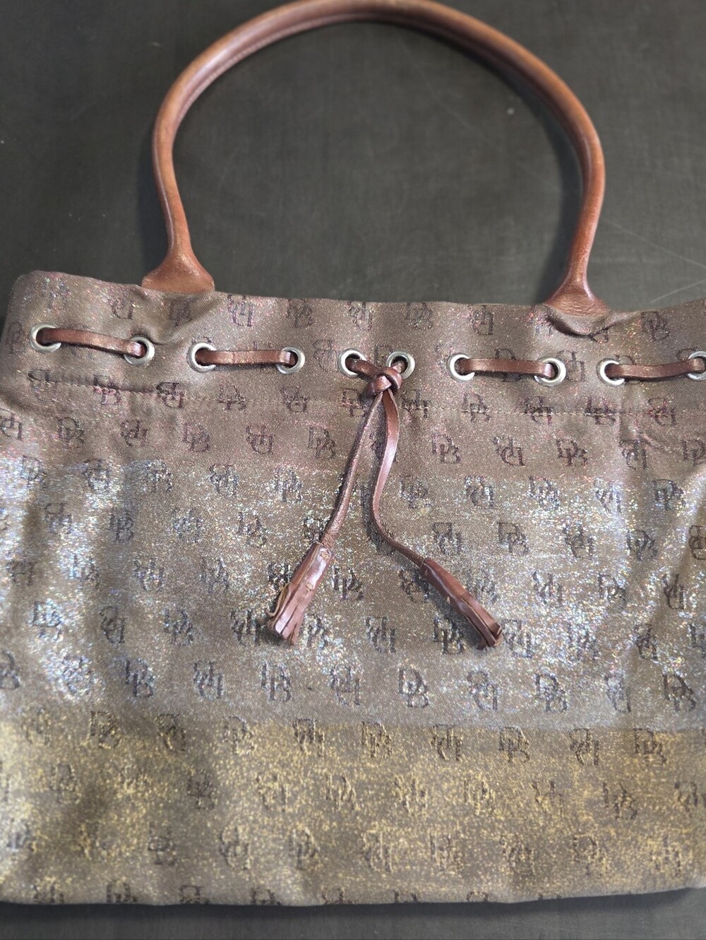 Vintage Dooney & Bourke Glitter Monogram IT Drawstring Tote Made  USA Authentic